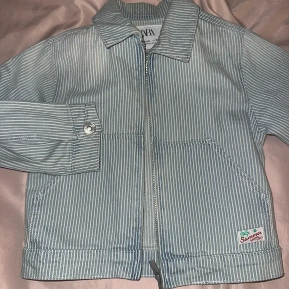 Zara Light Blue Striped Jacket - Picture 1 of 3